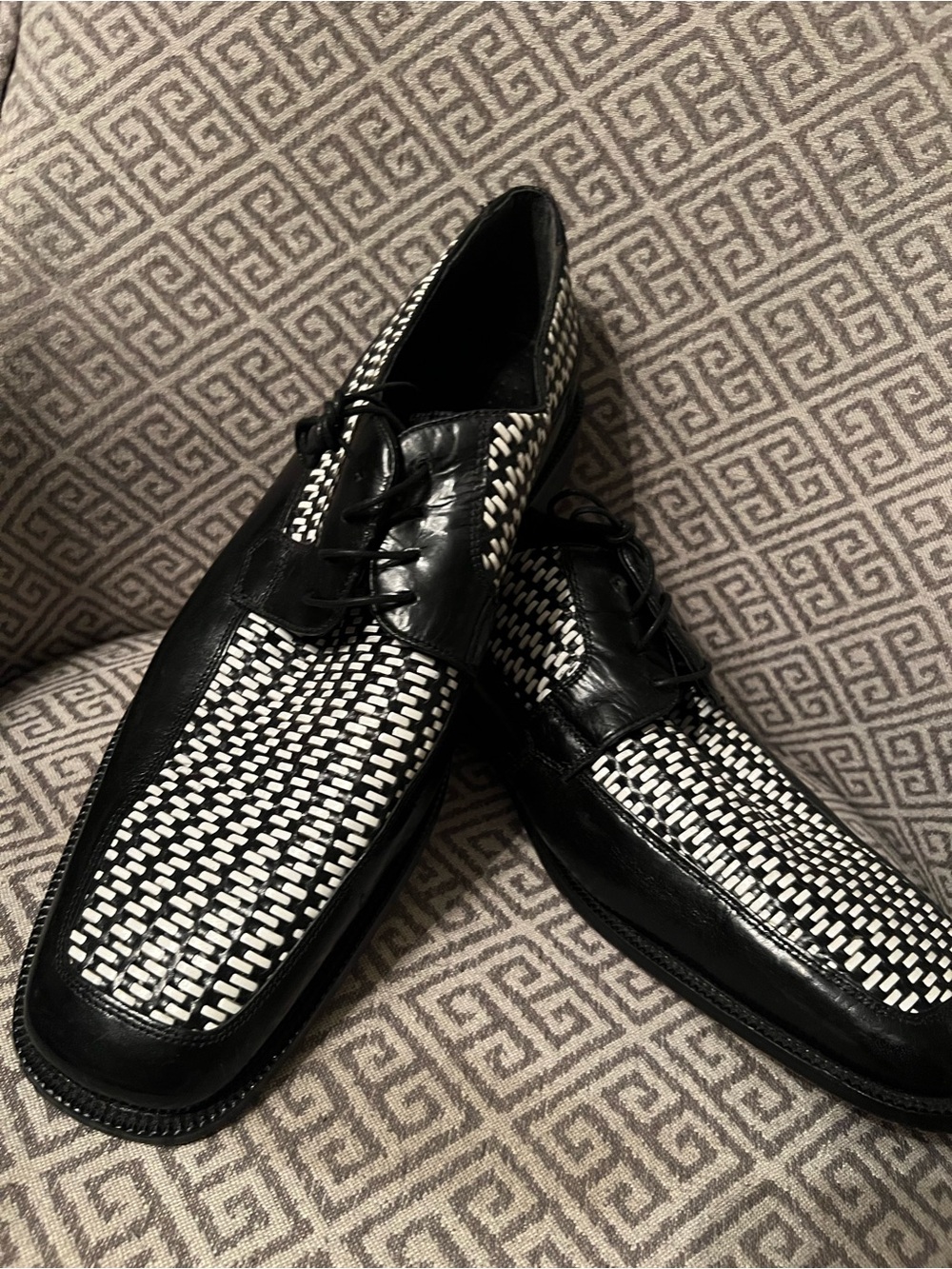 Stacy Adams Men's Black / White herringbone Weave Leather Oxford Shoes Sz 14.